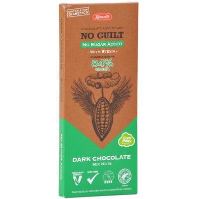 ČOKOLADA KANDIT DARK NO SUGAR 80 g ADDED MIX NUTS