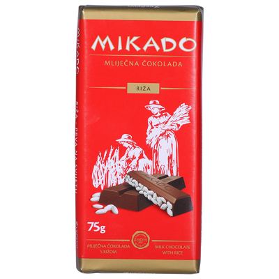 ČOKOLADA MLEČNA RIŽA MIKADO 75G