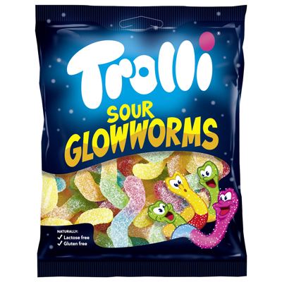 BOMBONE GUMENE SOUR GLOW WORMS TROLLI 100G