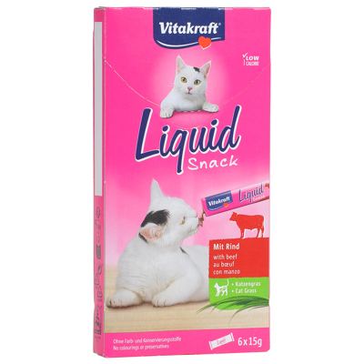 POSLASTICA Liquid-Snack, govedina+mačja trava, 6x15g