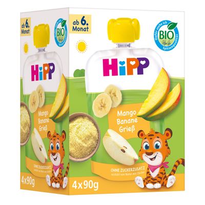 Hippis mango/banana/gris 4x90 g OS
