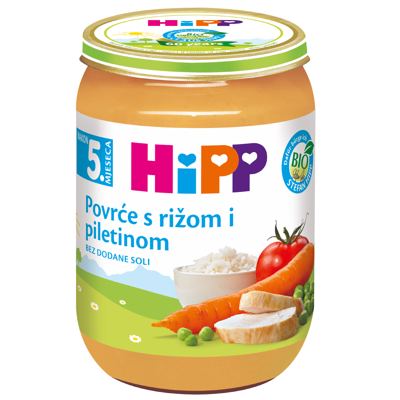 HIPP KAŠICA-POVRĆE,PIRINAČ,PILETINA 5M+ 190 G