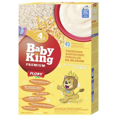 HRANA ZA BEBE INSTANT BABY KING PIRINAČ, KUKURUZ, MLEKO - PREMIUM 200 GR FLORY