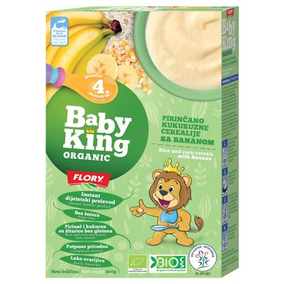 CEREALIJE PIRINČANO KUKURUZNE SA BANANOM BABY KING ORGANIC 200 GR FLORY