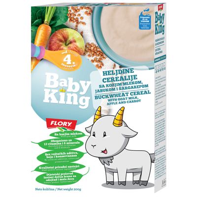 CERALIJE BABY KING HELJDINE SA KOZJIM MLEKOM JABUKOM I ŠARGAREPOM OBOGAĆENE VITAMINIMA200G FLORY