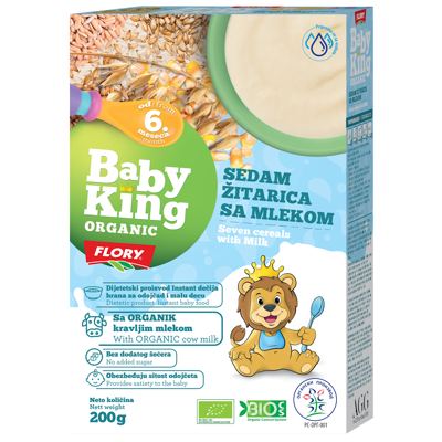 Baby King ORGANIC 7 žitar/mleko 6m+ 200g
