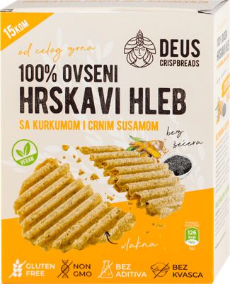 HLEB OVSENI HRSKAVI KURKUMA I CRNI SUSAM DEUS 150G