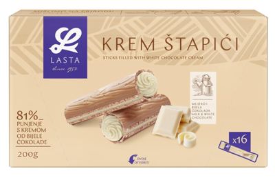 ŠTAPIĆI KREM BELA ČOKOLADA 200GR LASTA