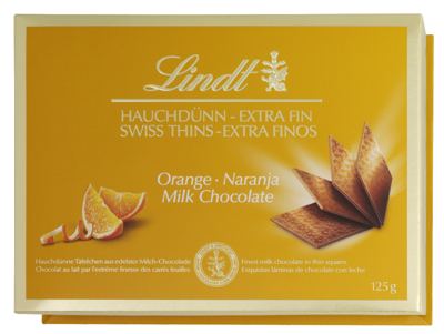 PRALINA SWISS THINS ORANGE 125G LINDT