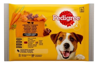 HRANA ZA PSE PEDIGREE GOVEDINA-JAGNJETINA,ĆURETINA-ŠARGAREPA 4X100G
