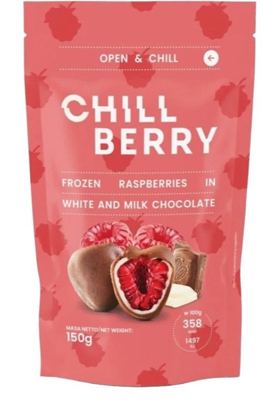 SMRZNUTE MALINE U BELOJ I MLECNOJ COKOLADI 150G CHILLBERRY