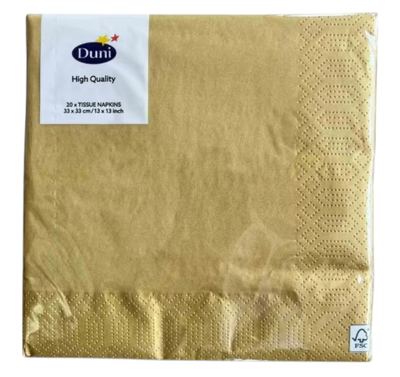 SALVETE TROSLOJNE GOLD 33X33CM 20 KOM DUNI