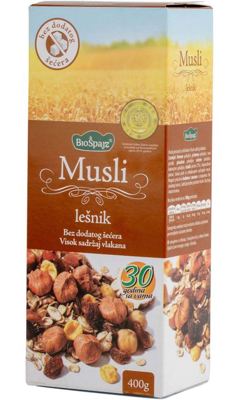 MUSLI LEŠNIK BEZ DODATOG ŠEĆERA 400 GR BIO ŠPAJZ