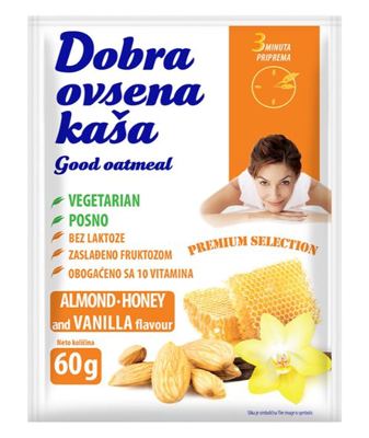 KAŠA OVSENA SA BADEM MED I UKUS VANILE 60GR DOBRA