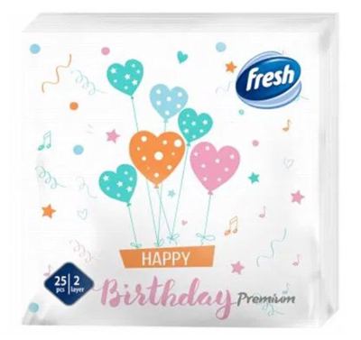 Salvete Dekor Premium Happy Birthday Fresh 25/1 38×38