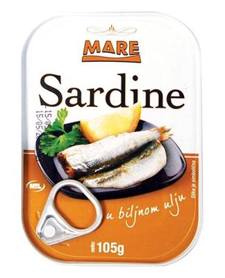 SARDINA MARE 105g U ULJU ocijeđene mase 73,5g