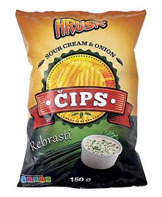 ČIPS HRUSK 150g REBRASTI LUK I VRHNJE