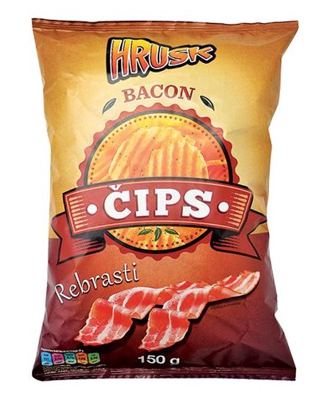 ČIPS HRUSK 150g BACON REBRASTI