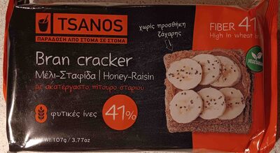 KREKERI SA PŠENIČNIM RAŽENIM MEKINJAMA SUVIM GROŽĐEM I MEDOM 107G BRAN CRACKERS TSANOS