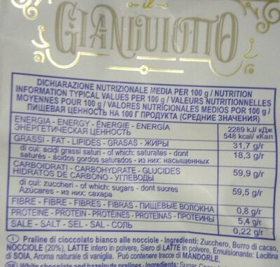 PRALINE WHITE GIANDUIOTTI 150 G FELETTI