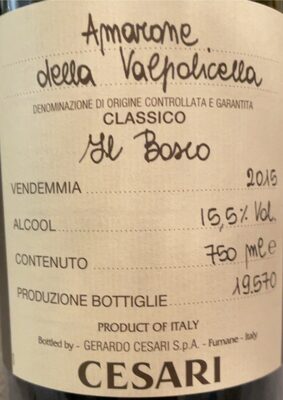 *AMARONE IL BOSCO CESARI 0.75L ZOI SUHO 2020 -6/1-