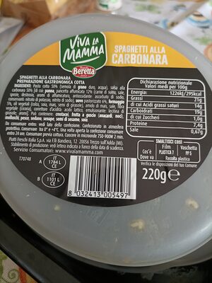 SPAGHETTI CARBONARA 220 G VIVA LA MAMMA BERETTA